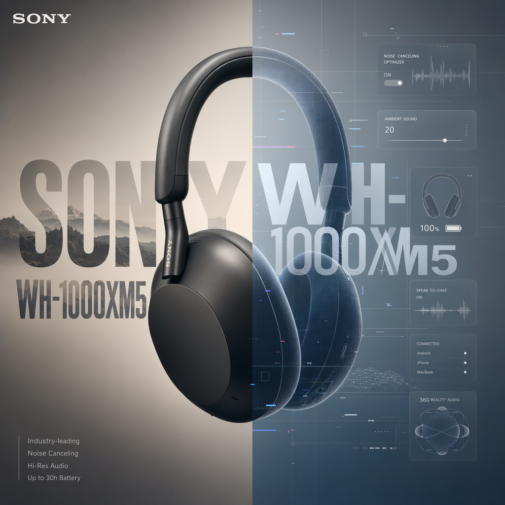 Sony WH-1000XM5 cinematic split product poster